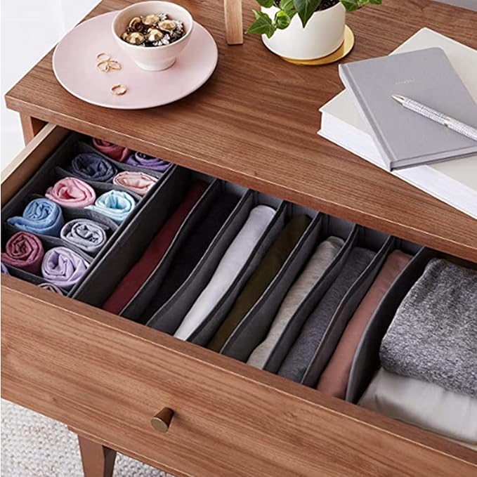 8 Pack Foldable Drawer Organizer - Light Gray Fabric Bins for Clothes, Underwear, Socks & More