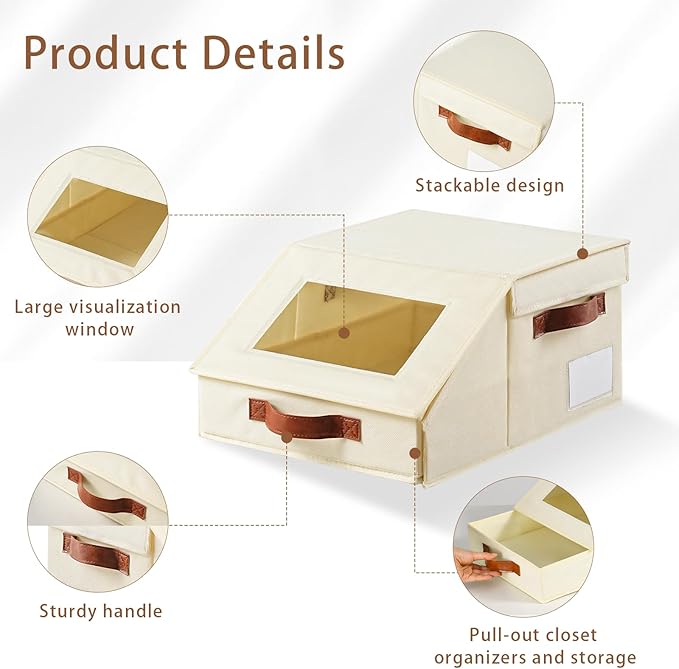 Closet Organizers and Storage, Stackable Closet Drawers, Fabric Storage Bins, Foldable Linen Organizer for Underwear, Clothes, Hat Storage,Wardrobe Space-Saving
