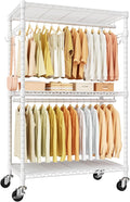 P1 Rolling Clothes Rack Heavy Duty, Metal Closet Clothing Rack with Lockable Wheels, Portable Wardrobe Closet for Hanging Clothes, 35.5" W x 15.7" D x 80.5" H, Hold 500lbs, White