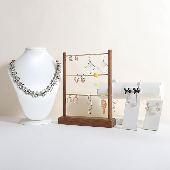 GemeShou Walnut earrings display stand for selling, wooden jewelry earring organizer shelf, wood earring storage organizer rack for boutique store【Earring shelf-Medium】