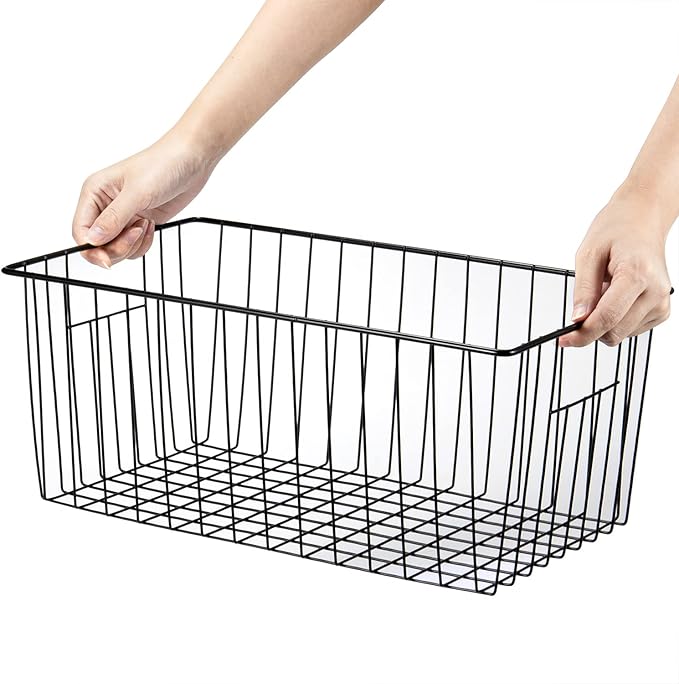 16inch Upright Freezer Organizer Baskets for 13-14,16-21 cu.ft Standup Freezer, Settle freezer chaos and reduce food waste effectively, Durable, Fully Use Space, Improve Air Circulate, Black, 4pcs