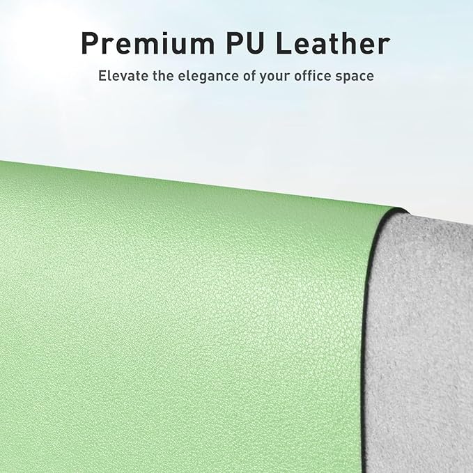 Aothia Leather Desk Pad Protector, Mouse Pad, Office Desk Mat, Non-Slip PU Leather Desk Blotter, Laptop Desk Pad, Waterproof Desk Writing Pad for Office and Home (36" x 17", Foam Green)