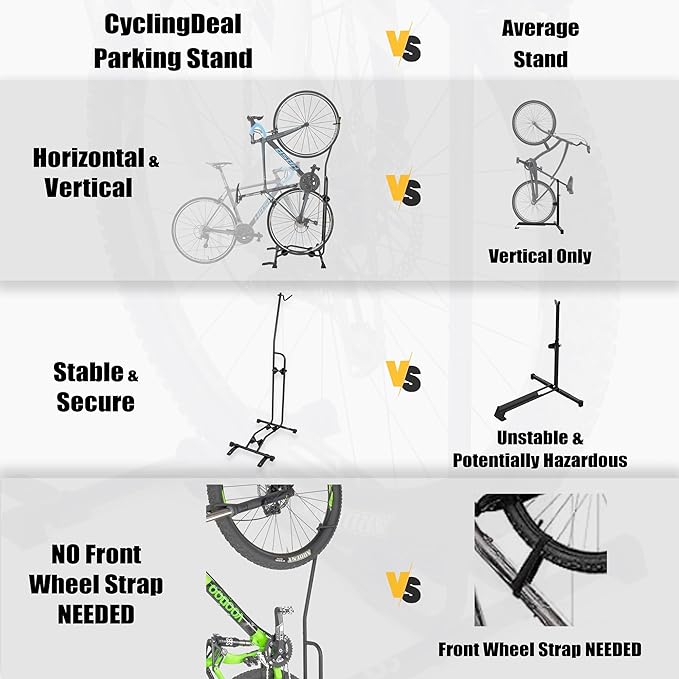 CyclingDeal Upright Bike Stand Floor - Vertical & Horizontal Bicycle Stand Bicycle Storage - Safe & Secure Bike Storage Rack - for Wheels Sizes up to 29" - Bike Rack Garage Bicycle Rack - Classic