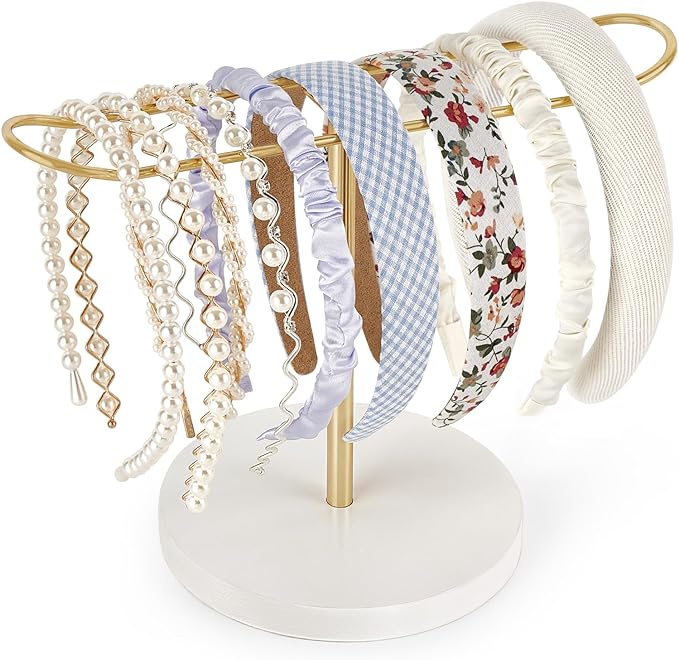 Dahey Headband Holder Metal Headband Organizer Hair Hoop Display Stand, Modern Hair Accessories Organizer Storage Hair Ropes Bracelets Bangles College Dorm Room Decor for Women and Girls, Gold