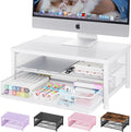 OPNICE Computer Monitor Stand Riser, Desk Organizers and Accessories with Drawer, Laptop Stand, Office Desk Accessories & Workspace Desktop Organizers Storage for Office Supplies(White)