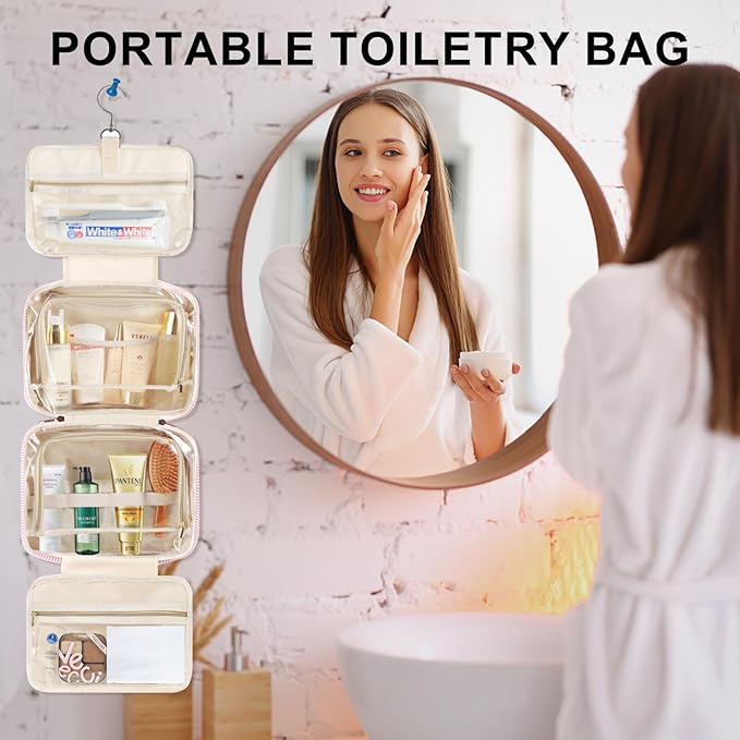 TOPEAST Christmas Gifts for Women Stocking Stuffers - Travel Hanging Toiletry Bag, Personalized Initial Toiletry Pouch, Birthday Gifts for Women Mom Daughter Sister Friends, Cruise Essentials, Pink R