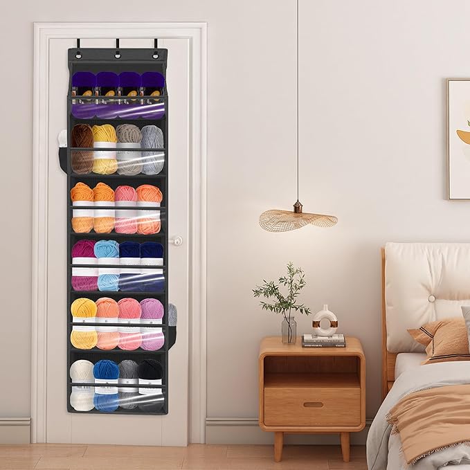 Over Door Organizer with 6 Extra Large Pockets 12 Side Pockets, 2-Pack Sturdy Closet Rack, Hanging Storage Organizer with Clear Window for Shoes, Diapers, Toys, Bedroom, Bathroom, Black