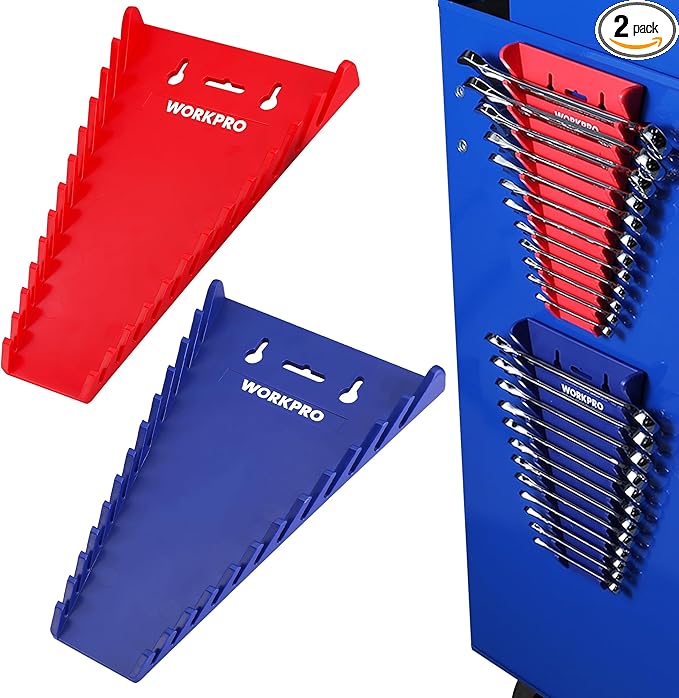 WORKPRO 2-Pack Magnetic Wrench Organizer, 12-Piece Wrench Holder Set for Tool Box Drawer, Wrenches Rack Tool Trays SAE(1/4" - 15/16") and Metric(6mm-24mm)