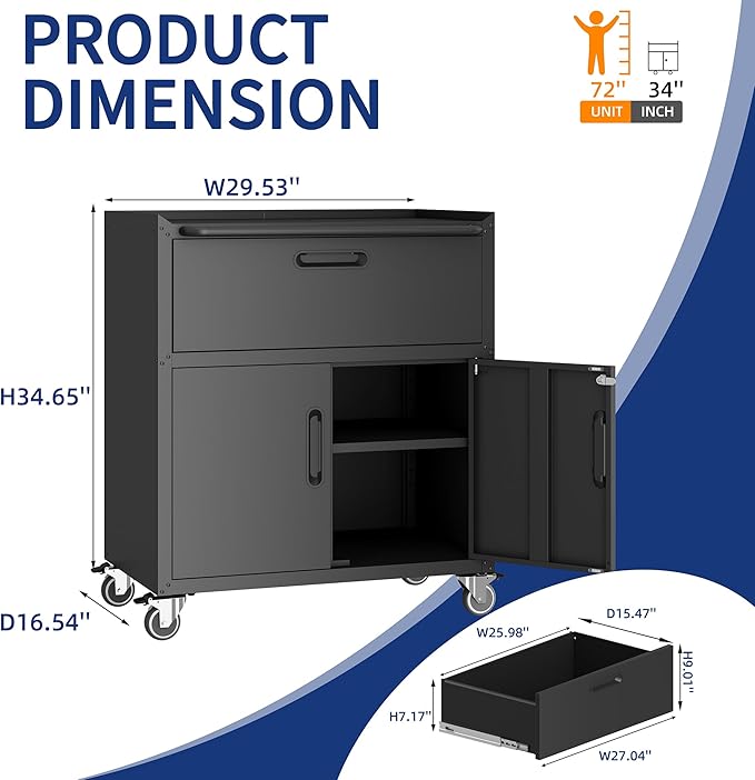 Metal Tool Cabinet,Garage Storage Cabinet System,Wall Cabinet & Locking Rolling Tool Cabinet with Doors and Adjustable Shelves,Steel Tool Cabinets for Home (2 Pcs-StyleB, Black)