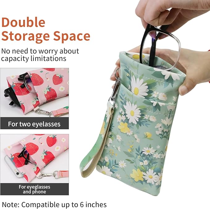 Double Eyeglass Case Soft Dual Glasses Case for Women Men Travel Squeeze Top Sunglasses Cases Eyeglasses Pouch