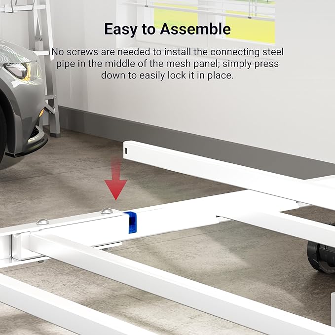 FLEXIMOUNTS 4x8 Overhead Garage Storage Rack with 6 Hooks, Adjustable Storage Organization System, Heavy-Duty Metal Ceiling Racks, 22.6" -39.4" Ceiling Dropdown, Lite Series
