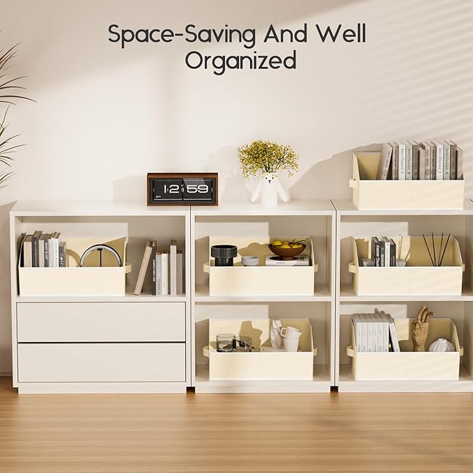 Large Closet Organizers and Storage Bins - 10 Pack Trapezoid Storage Baskets for Shelves, Foldable Fabric Basket with Handles Ideal for Closet, Basket, Wardrobe and Shelf Storage, Light Grey
