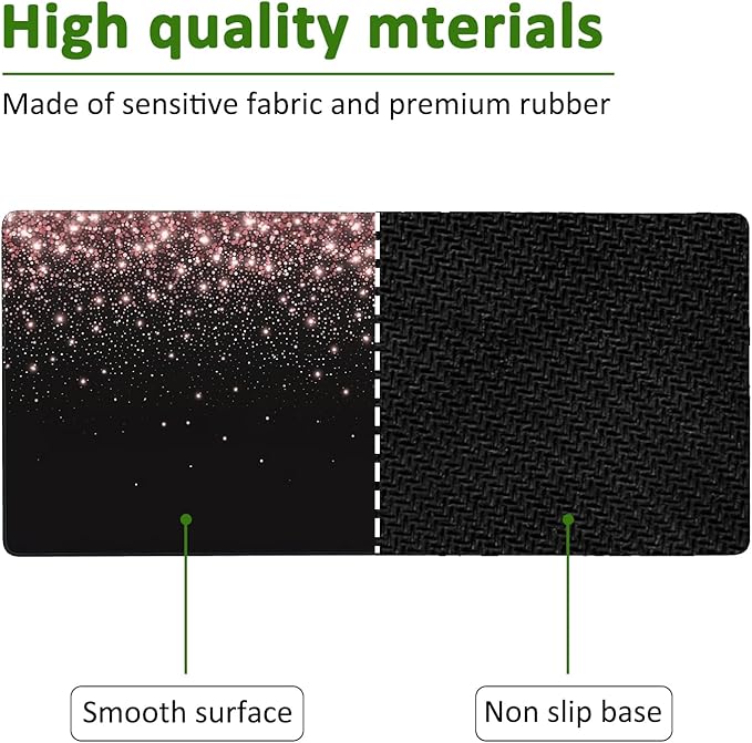 Rose Gold Glitter Gaming Mouse Pad XXL Large Desk Mouse Pad Keyboard Mat with Stitched Edges Waterproof Non-Slip Desk Mat for Laptop,Keyboard,Computer 35.4 * 15.7 Inch