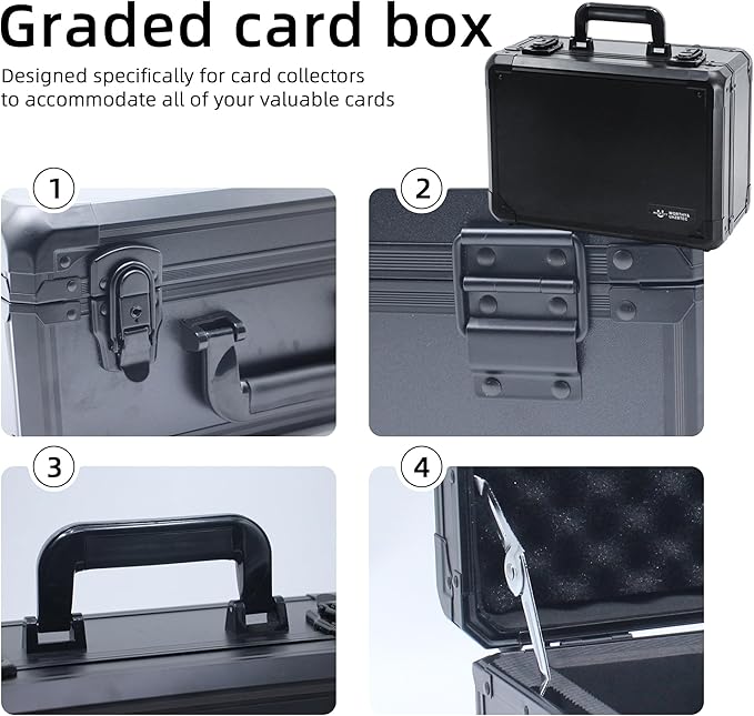 Graded Card Storage Box; Durable Sports, PSA Card Storage Case- Trading Card Storage Box - PSA Slab Case For Top Loaders (BLACK, 14.17x11.2x7 inches)