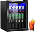 Stopasd Beverage Refrigerator Cooler, 2.6 Cu.Ft/95 Can Drink Fridge with Adjustable Shelves & Glass Door for Soda Wine Beer, Quiet Undercounter Small Fridge for Home/Office/Bar/Garage(40-61 ℉), Black