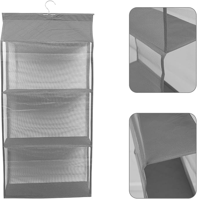 Grey Hanging Storage Organizer Bag Dustproof Mesh Compartments for Closet Wardrobe Bedroom Living Practical Hanging Storage Bag for Handbags Shoes Sweaters and Household Items