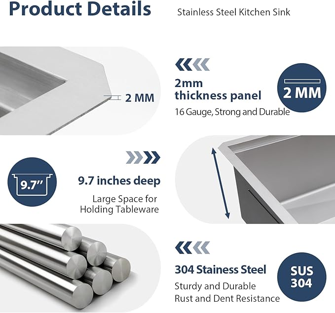 Lordear 30 Inch Undermount Kitchen Sink Workstation 16 Gauge Stainless Steel Under Counter Single Bowl Handmade Kitchen Sinks Basin 30x19x10 Inch