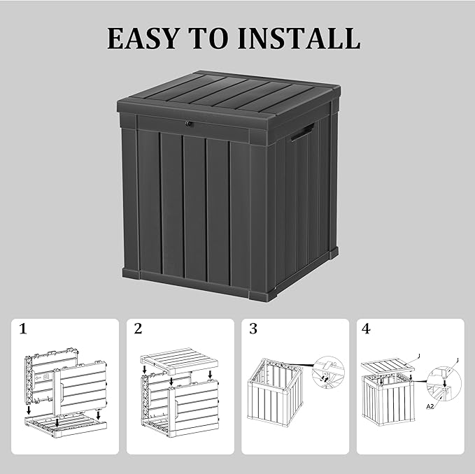 50 Gallon Deck Box, Resin Outdoor Indoor Waterproof Storage Box, Lockable Storage Box With Handle for Patio Furniture - Garden Tools - Swimming Pool Tools UV-Resistant, Black