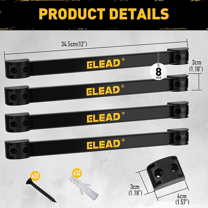 ELEAD 9-Piece 12" Magnetic Tool Holder Storage Organizer - Wall Mount Rack Garage Organization Power Magnet Hanger Workbench Board Slatwall Van Organizers Mounted Hanging Strip