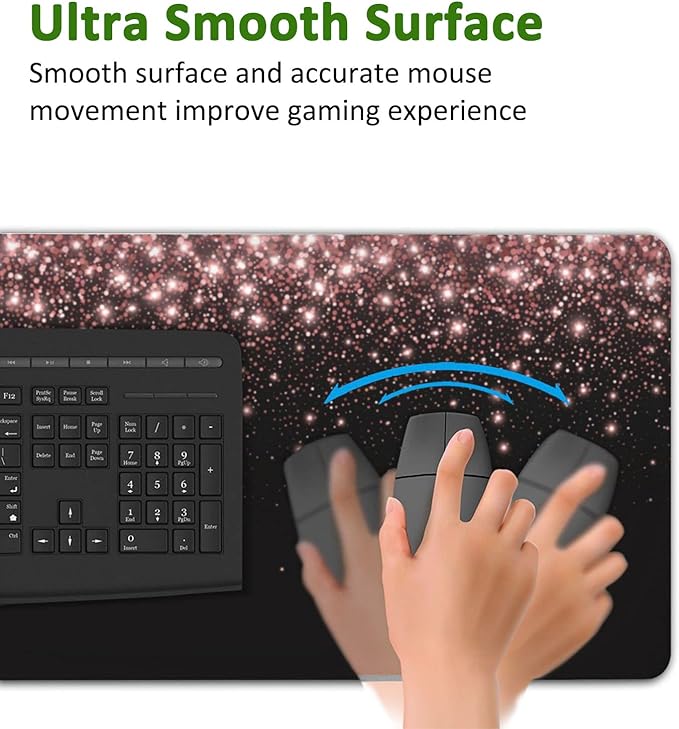 Rose Gold Glitter Gaming Mouse Pad XXL Large Desk Mouse Pad Keyboard Mat with Stitched Edges Waterproof Non-Slip Desk Mat for Laptop,Keyboard,Computer 35.4 * 15.7 Inch