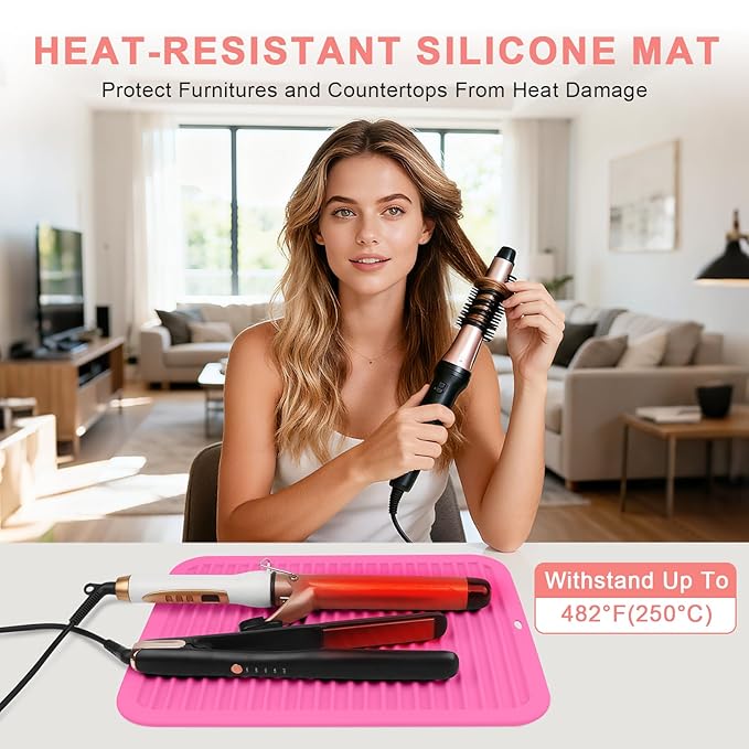 AMIJEAL Oversize Silicone Heat Resistant Mat for Hair Tools, Curling Iron Flat Iron Hair Straightener Holder Mat, Portable Hot Tools Sleeve Pad for Travel Vanity Salon(14.2" x 11.0")