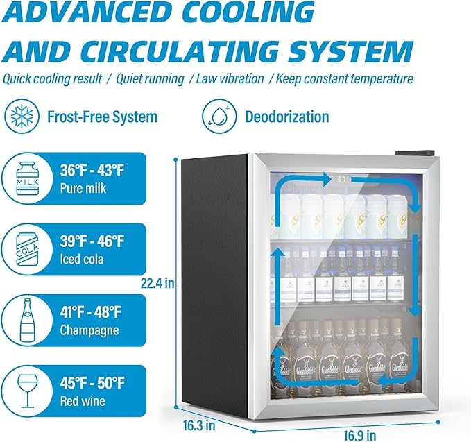 70 Can Freestanding Beverage Refrigerator, 1.7 Cu.Ft Mini Fridge with Glass Front Door and Digital Display, Small Refrigerator with Adjustable Shelves for Soda, Beer or Wine