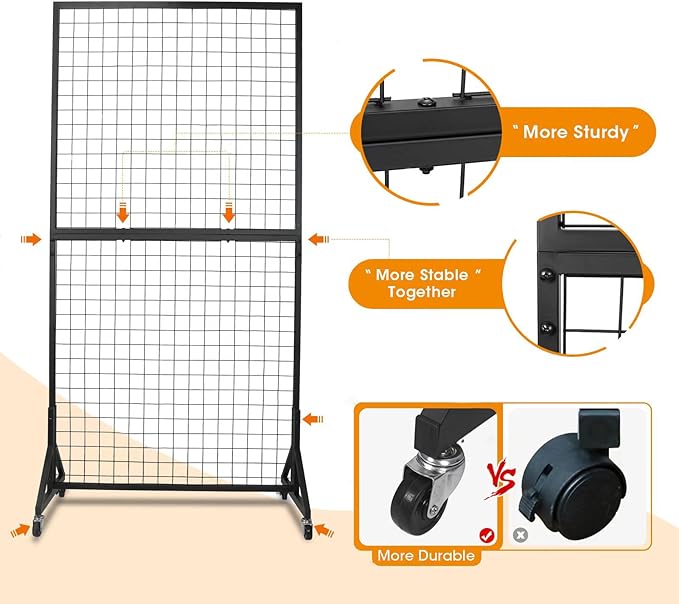 Eastern Tree 2 Packs 3'X 6' Two Gridwall Panels Display Stand with Sturdy T-Base, Black Wire Grid Wall Panels for Craft Show Display Rack, Art Display Stand, Extra More 20 Hooks