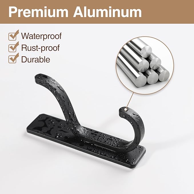 pickpiff Adhesive Wall Hooks for Hanging - 13 LB Strong Hold, Sticky Hanger for Coat, Towel, Purse, Bag - for Wall, Door, Bathroom, Dorm, Shower, Kitchen, Closet - Stainless Metal, Black, 6 Pack