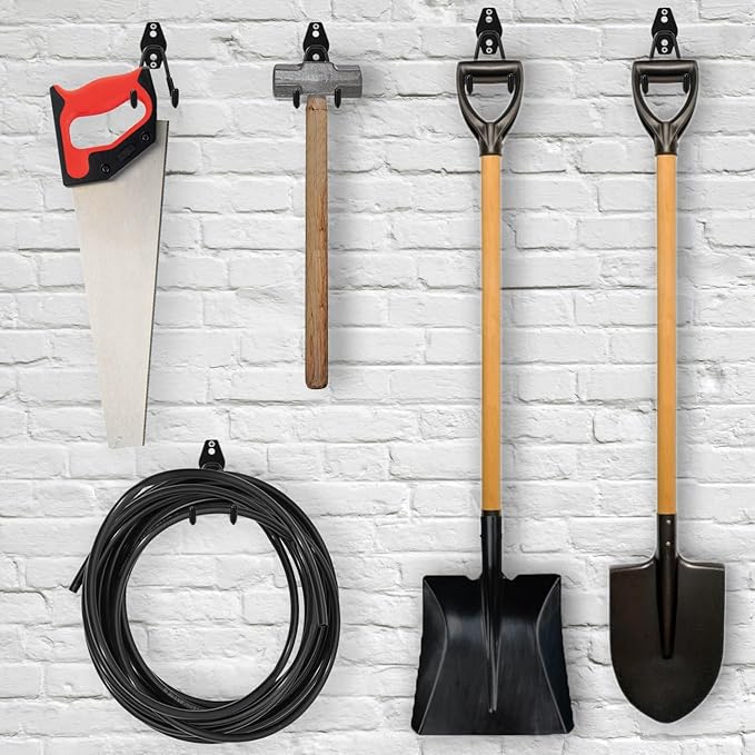 4 Pack Garage Hooks Heavy Duty - Supports 100 lbs, Utility Steel Garage Hanger & Organizer for Organizing Garden Lawn Tools, Ladders, Garden Hose, Digging Shovel, Bikes, Ropes
