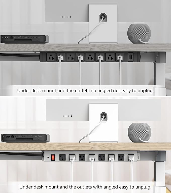 CCCEI Corner Mount Angle Power Strip, Under Cabinet Heavy Duty 8 Outlets Power Strip 20Amp, Metal Underneath Desk Plug Surge Protector, Wall Mountable, for Garage, Shop, Kitchen. 6FT Extension Cord.