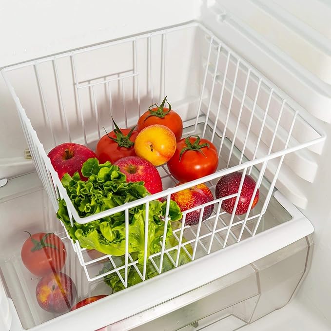 6 Pack Wire Storage Baskets for Organizing, Freezer Organizer Bins, Pantry Organization Bins Cabinets - Metal Basket Kitchen, Laundry, Fridge, Bathroom Countertop Organizer, Pearl White