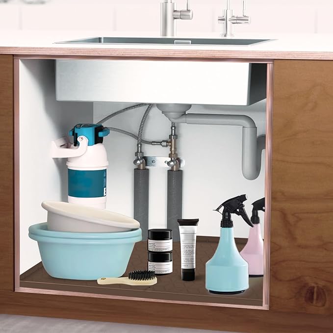 Under Sink Mat, 28"x22" Under Sink Mats for Kitchen, Silicone Waterproof Under Sink Liner, Sink Cabinet Organizer Tray with Drain Hole
