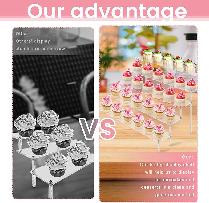 ULENDIS 2 Pack 5 Tier Acrylic Display Risers Stand Shelf, Acrylic Dessert Stands for Display for Collectibles Cupcakes Perfumes Jewel, Tabletop Perfume Cupcake Stand for Decorating & Organizing…