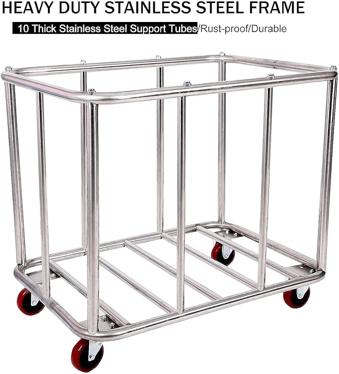 Laundry Cart for Commercial/Home,12 Bushels Heavy Duty Large Stainless Steel Rolling Laundry Basket with Wheels，for Laundry/Toys/Sundries Organizer and Storage,286LBS Load