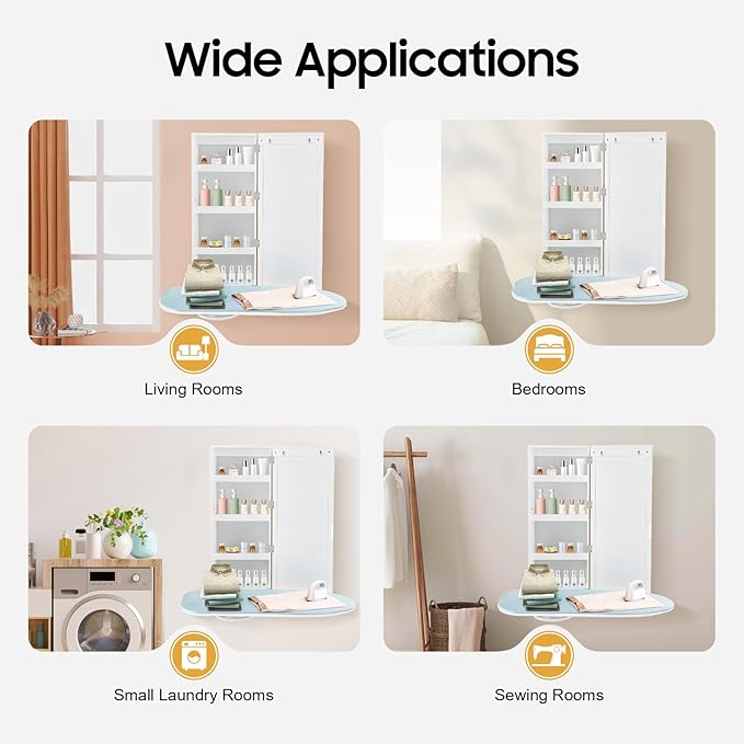 Wall Mounted Ironing Board with Storage Cabinet,Foldable Ironing Storage Station,Built in Foldable Ironing Board Closet with Storage