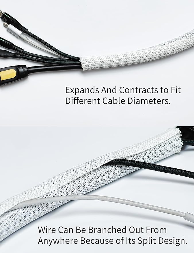 Cable Management Split Wire Loom Sleeve - Cord Hider & Protector for Desk, Pet Chew Proof, Wire Cover Organizer, Flexible Tube for Wires and Cables (5/16 Inch 25FT, White)