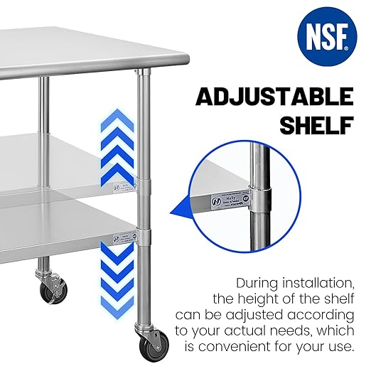 Hally Stainless Steel Table for Prep & Work 30 x 36 Inches with Caster Wheels, NSF Commercial Heavy Duty Table with Undershelf and Galvanized Legs for Restaurant, Home and Hotel