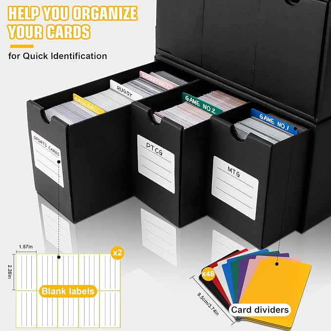 Trading Card Storage Box, Includes 18-600 CT Boxes & 60 Card Dividers, Trading Card Organizer for Collectible Card Games, for TCG, YGO, MTG, PTCG, Baseball Cards, with Labels & Tapes