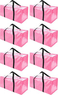 8 Pack Extra Large Moving Bags with Zippers & Carrying Handles, Heavy-Duty Storage Tote for Space Saving Moving Storage, Fold Flat, Alternative to Box and Bin,Pink