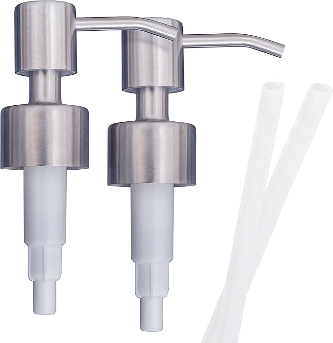 Stainless Steel Soap & Lotion Dispenser Pumps, Brushed Nickel Replacement (2 Pack)
