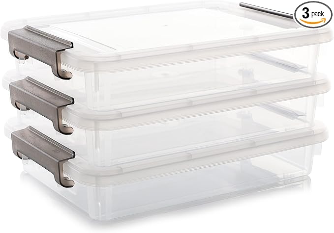 Citylife 3 PCS Plastic Storage Bins with Latching Lids Portable Project Case Clear File Box Stackable Storage Containers for Organizing A4 Paper, Photo, Document, Scrapbook
