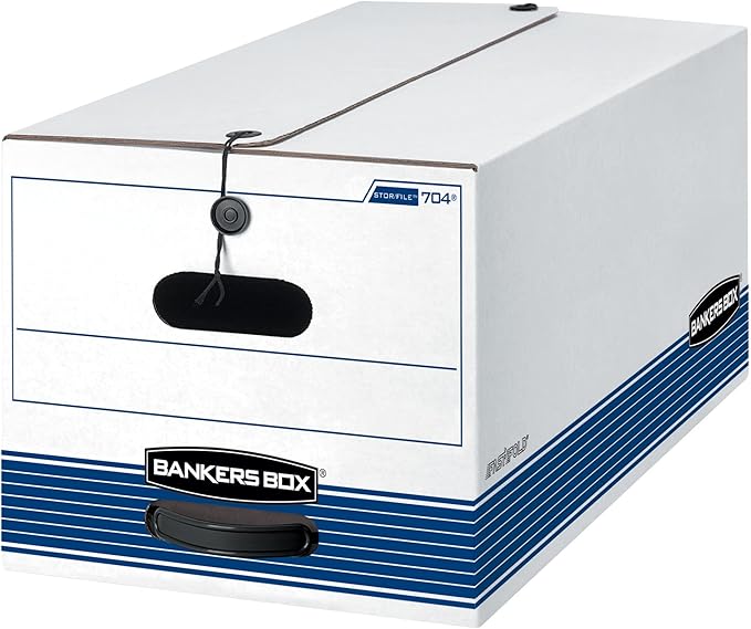 Bankers Box 12-Pack Medium-Duty String & Button File Storage Box, FastFold Assembly, Letter, STOR/FILE, (00704)
