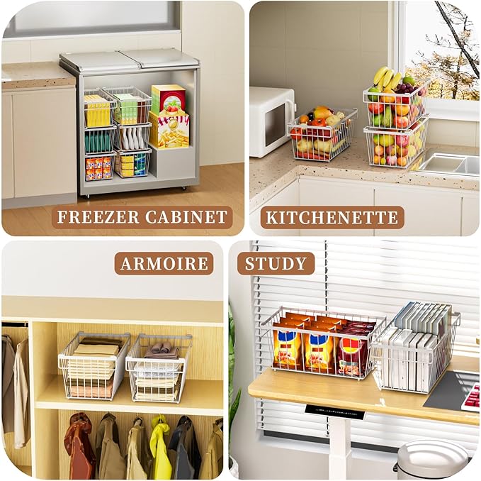 Enhanced Leak-Proof Bottom - Freezer Organizer Bins ，5 Pack Stackable Deep Freezer Organizer Bins for 7 Cu.FT Small Chest Freezer，Easy Get Bottom Foods without Digging