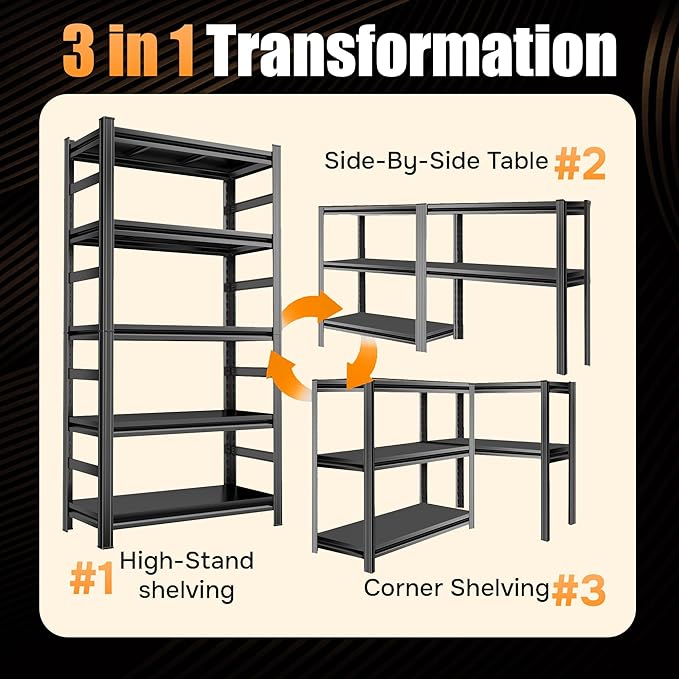 39.4" W Garage Shelving Heavy Duty Metal Shelving 2400LBS Storage Shelves Adjustable 4 Tier Metal Shelves for Storage Industrial Shelves for Garage, Warehouse, 15.7" D x 39.4'' W x 54.3'' H