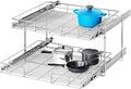 2 Tier Individual Pull Out Cabinet Organizer 31½" W x 21½" D, Heavy Duty Cabinet Pull Out Shelves, Slide Out Drawers Organization for Kitchen Cabinets Bathroom