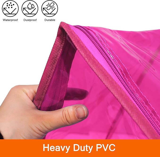 Vieshful 90L Clear Clothes Storage Bag with Zipper 3 Pack Colorful Clothes Organizer Vinyl Storage Bag for Comforter, Blanket, Bedding, Duvet, Transparent Moving Totes, Pink