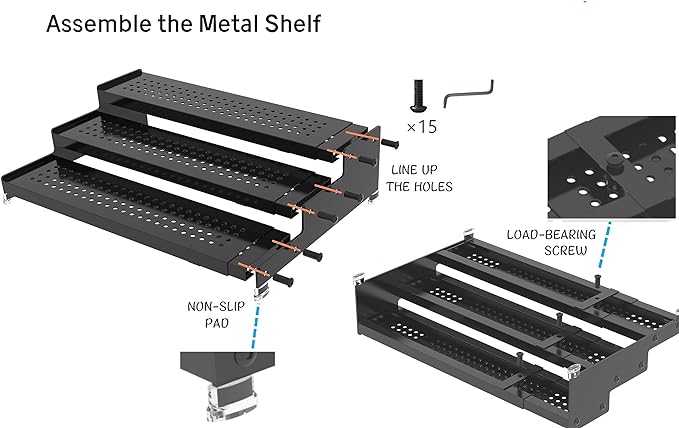 Metal Spice Rack Organizer for Cabinet, 3 Tier Expandable Spice Storage shelf, Great for Kitchen Cabinets, Cupboard,Pantry and Countertop More,Metal plate with hole(1PACK/BLACK)