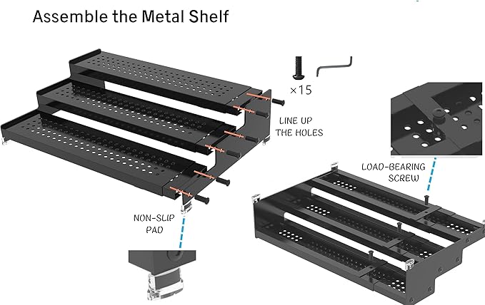 Metal Spice Rack Organizer for Cabinet, 3 Tier Expandable Spice Storage shelf, Great for Kitchen Cabinets, Cupboard,Pantry and Countertop More,Metal plate with hole(2PACKS/BLACK)
