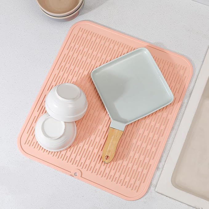Silicone Dish Drying Mat for Multiple Usage,Easy clean,Eco-friendly,Heat-resistant Silicone Mat for Kitchen Counter or Sink,Refrigerator or Drawer Liner Pink 2XL 24 inches x 18 inches