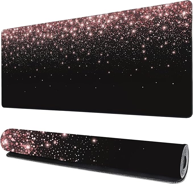 Rose Gold Glitter Gaming Mouse Pad XXL Large Desk Mouse Pad Keyboard Mat with Stitched Edges Waterproof Non-Slip Desk Mat for Laptop,Keyboard,Computer 35.4 * 15.7 Inch